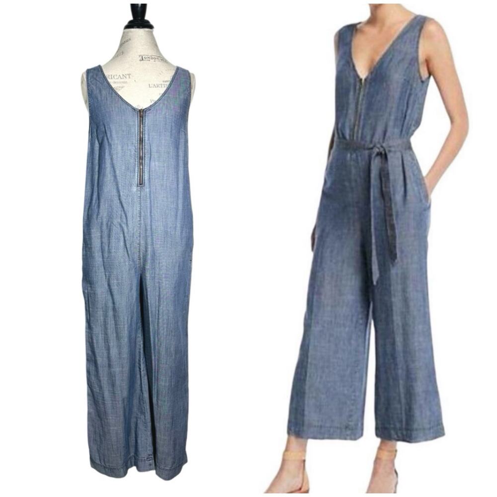 Trina Turk | Women | Palo Alto Denim Chambray Cropped Ankle Jumpsuit | Size 4-6